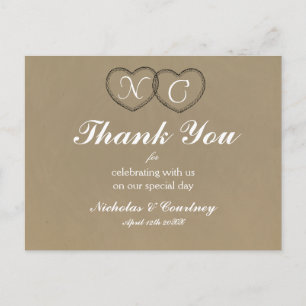 Rustic Lace Hartjes Initialen Bedankkaart Briefkaart