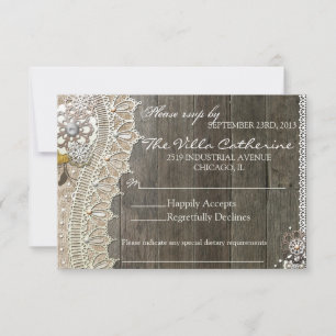 Rustic Lace Houten Bloemen Bruiloftsreceptie RSVP Kaartje