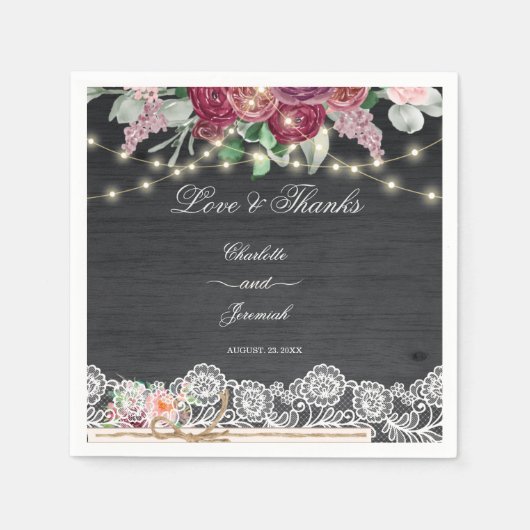 Rustic Lace Mason Jar String Lights Wedding Servet (Voorkant)