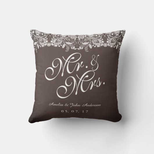 Rustic Lace Mr. en Mrs. Wedding Pillow Kussen (Achterkant)