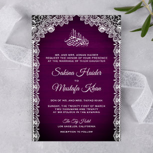  Rustic Lace Plum Paars Islamic Weddenschap Kaart