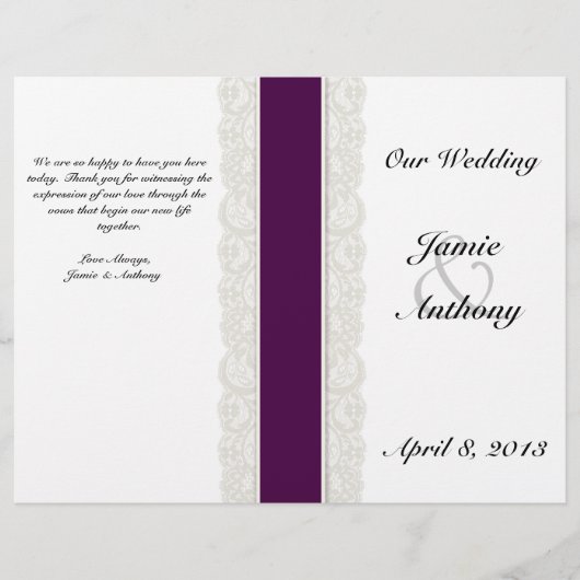 Rustic Lace & Plum Ribbon Wedding Programme (Voorkant)