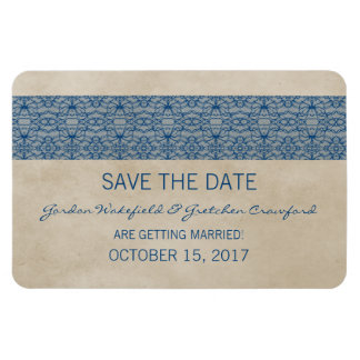 Rustic Lace Save the Date Magnet, Blue Magneet