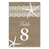 Rustic Lace & Starfish Burlap Tafelnummers (Voorkant)