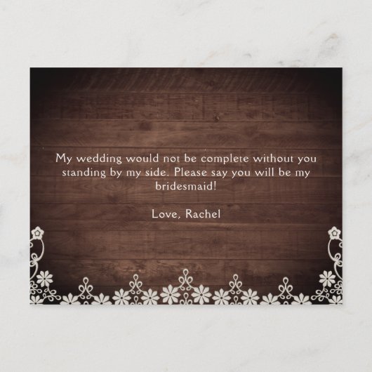 Rustic Lace String Light zal mijn Bridesmaid zijn Uitnodiging Briefkaart (Achterkant)