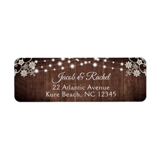 Rustic Lace & String Lights Wedding Address Label (Voorkant)
