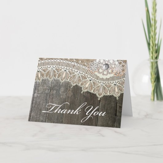 Rustic Lace Vintace Wood Merci Cartes (Devant)