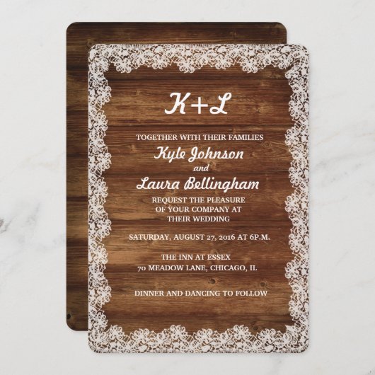 RUSTIC LACE WEDDING INVITATION KAART (Voorkant / Achterkant)