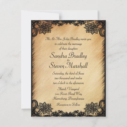 Rustic Lace Wedding Invitation Kaart (Voorkant)