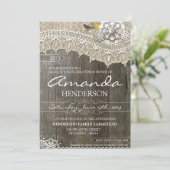 Rustic Lace Wood Afstuderen Uitnodiging (Staand voorkant)