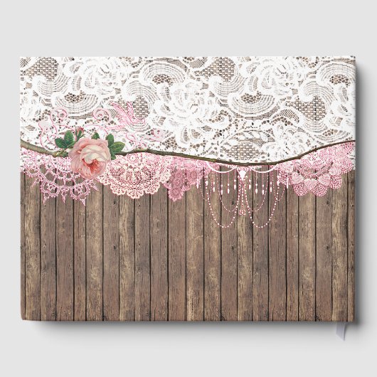 Rustic Lace Wood Baby shower Mariage livre d'hôtes (Verso)
