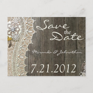Rustic Lace Wood Save the Date Briefkaarten