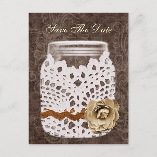 Rustic Lace Wrapped Mason Jar Wedding Aankondigingskaart (Voorkant)