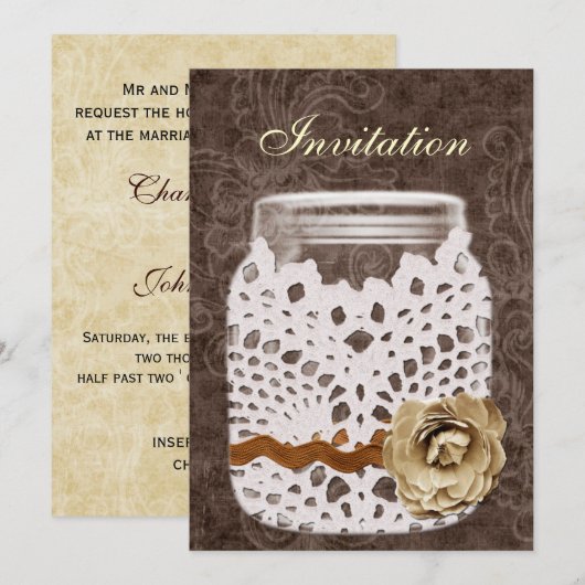Rustic Lace Wrapped Mason Jar Wedding Kaart (Voorkant / Achterkant)