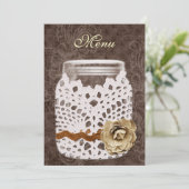 Rustic Lace Wrapped Mason Jar Wedding Menu (Staand voorkant)