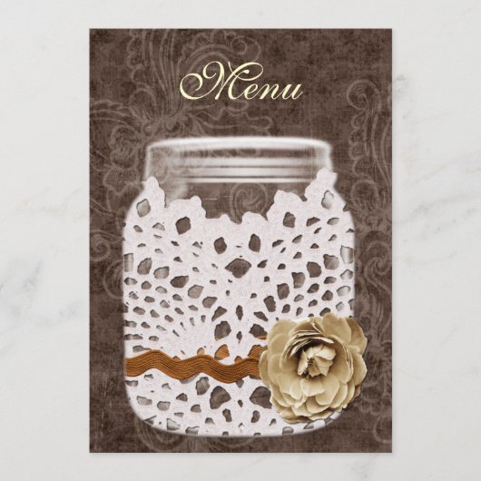 Rustic Lace Wrapped Mason Jar Wedding Menu (Voorkant)