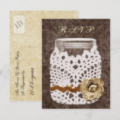 Rustic Lace Wrapped Mason Jar Wedding Uitnodiging Briefkaart (Voorkant / Achterkant)
