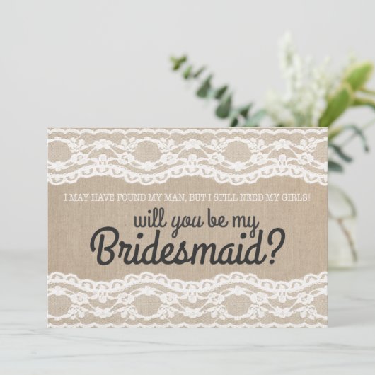 Rustic Lace... zal jij mijn Bridesmaid uitnodiging (Staand voorkant)