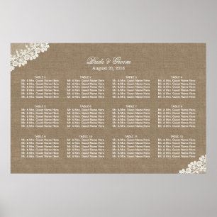 Rustic Laced Corner Burlap Wedding Seating Chart Poster