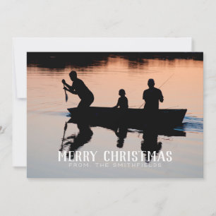 Rustic Lake Canoe Familie Kerstmis Feestdagenkaart