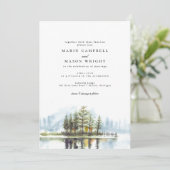 Rustic Lake Forest Waterverf Woodland Wedding Kaart (Staand voorkant)
