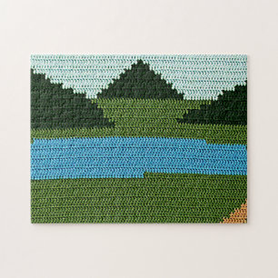 Rustic Lake Hills Green Designer Crochet Print Legpuzzel
