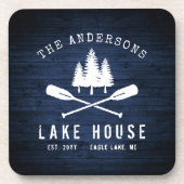 Rustic Lake House Boat Oars Trees Blue Wood Print Bier Onderzetter (Voorkant)