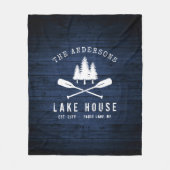 Rustic Lake House Boat Oars Trees Blue Wood Print Fleece Deken (Voorkant)