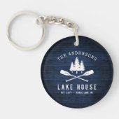 Rustic Lake House Boat Oars Trees Blue Wood Print Sleutelhanger (Voorkant)