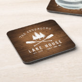 Rustic Lake House Boat Oars Trees Wood Print Bier Onderzetter (Linkerzijde)