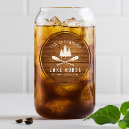 Rustic Lake House Boat Oars Trees Wood Print Blikvorm Glas