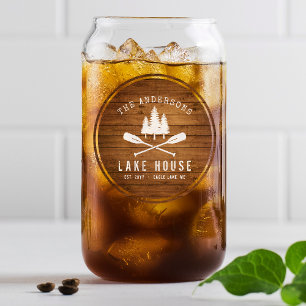 Rustic Lake House Boat Oars Trees Wood Print Blikvorm Glas