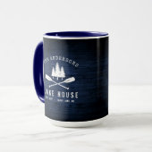 Rustic Lake House Oars Trees Blue Wood Print Large Mok (Voorkant links)