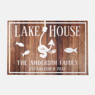 Rustic Lake House Worm op een haak Fish Family Nam Deurmat