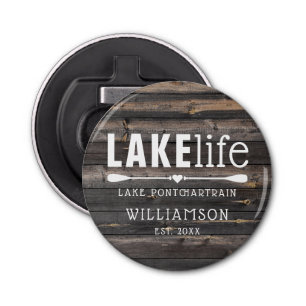 Rustic Lake Life Paddles , gepersonaliseerd Button Flesopener