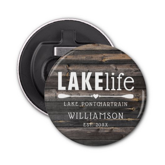 Rustic Lake Life Paddles , gepersonaliseerd Button Flesopener (Voorkant)