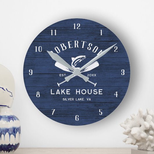 Rustic Lake Maison Nom de famille Horloge en bois 
