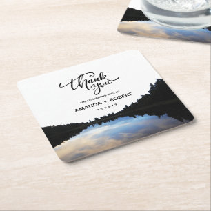 ©Rustic Lake Reflections Lakeside Wedding Favor Vierkante Kartonnen Onderzetter