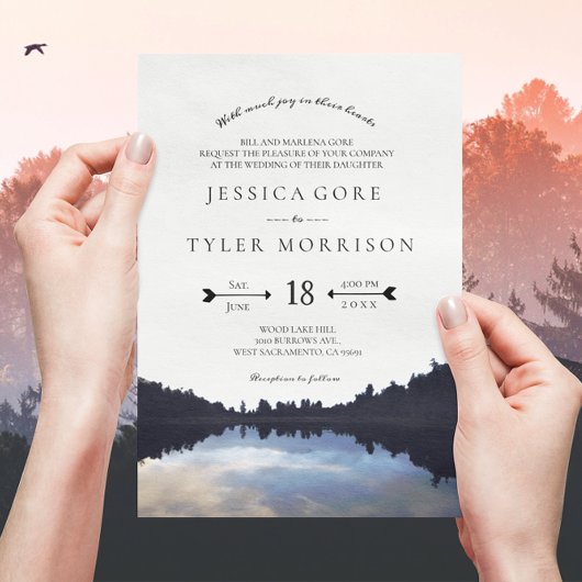 ©Rustic Lake Reflections Lakeside Wedding Kaart
