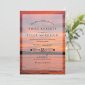 Rustic Lake Sunset Lakeside Wedding Invites © Kaart (Staand voorkant)