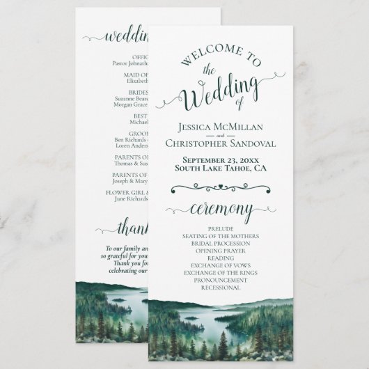 Rustic Lake Tahoe Watercolor Landscape Wedding Programma (Voorkant / Achterkant)
