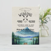 Rustic Lakeside Mountain Wedding Kaart (Staand voorkant)