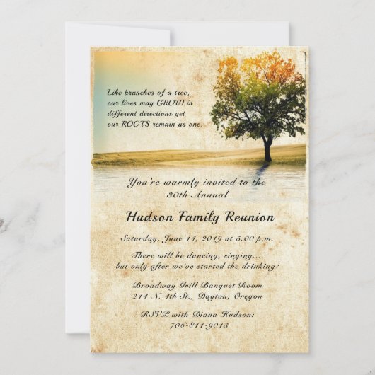 Rustic Lakeside Tree Famille Invitations de la réu (Devant)