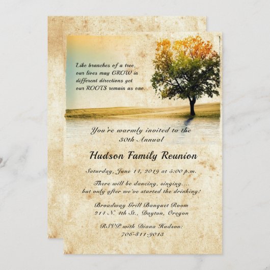 Rustic Lakeside Tree Famille Invitations de la réu (Devant / Derrière)