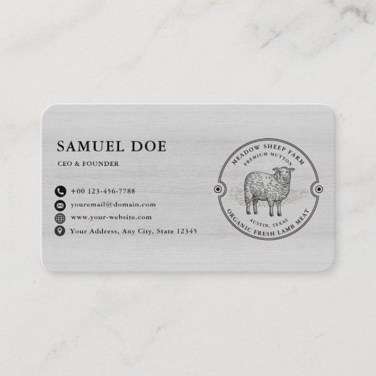 Rustic Lamb Sheep Farm LOGO QR Code Gray Visitekaartje (Voorkant)