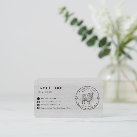 Rustic Lamb Sheep Farm LOGO QR Code Gray Visitekaartje (Staand voorkant)