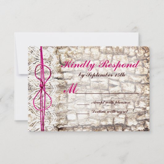 Rustic Land Camo Pink Bow Wedding RSVP Kaartje (Voorkant)