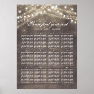 Rustic Land String Lights Wedding Seating Chart Poster
