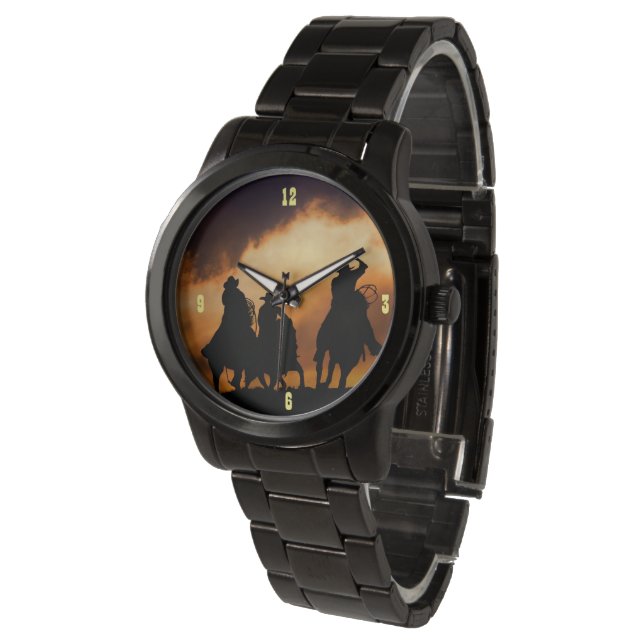 Rustic Land Western Cowboys Roping Horloge (Gekanteld)