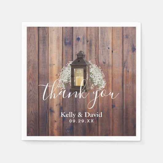 Rustic Lantern Baby's Breath Floral Barn Wedding Servet (Voorkant)